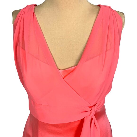 Alfred Angelo Coral Mermaid Bridesmaid Maxi Dress 14 Satin Sleeveless V-Neck - Picture 3 of 7